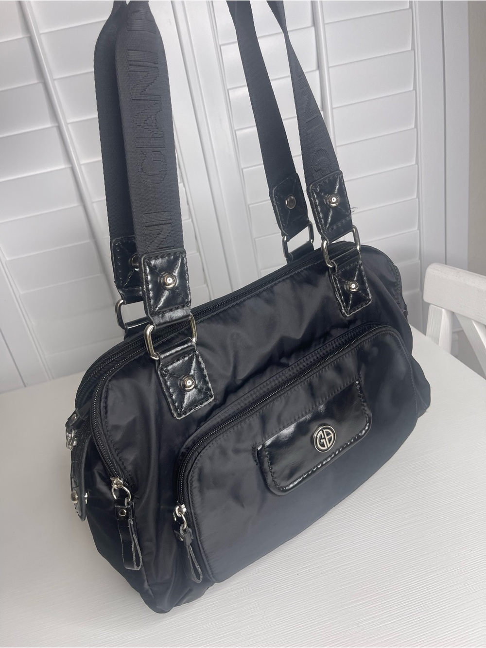 Black Satin Feel Nylon Shoulder/Travel Bag by GB